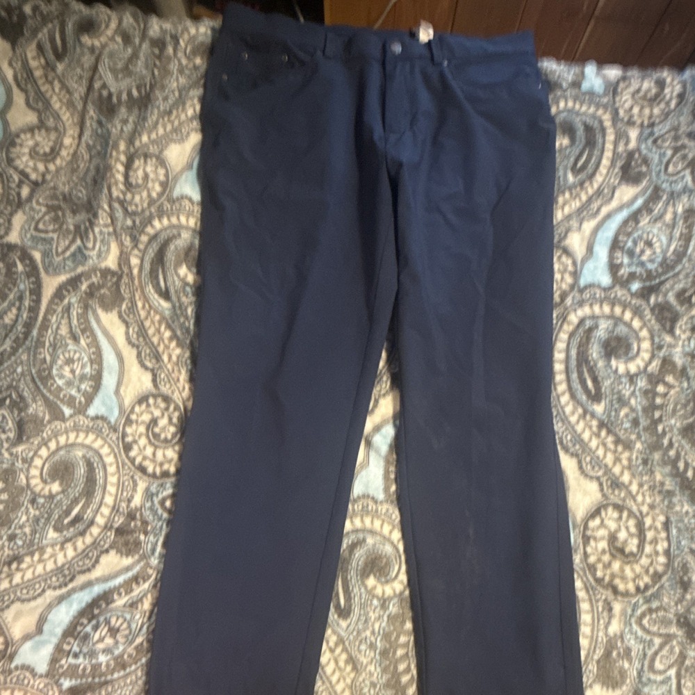 Greg Norman Men's Blue Flat Front Dress Pants 36 Regular Straight Leg Pockets
